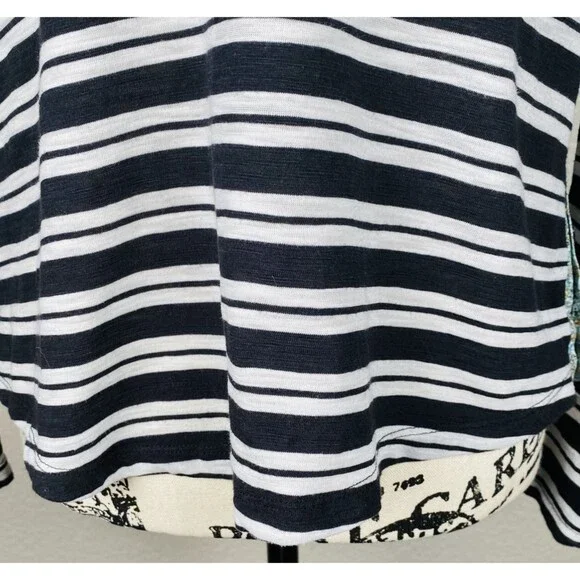 Anthropologie 9-H15 STCL Sz S Long Sleeve Knit Top Black White Striped Boat Neck - Picture 7 of 11